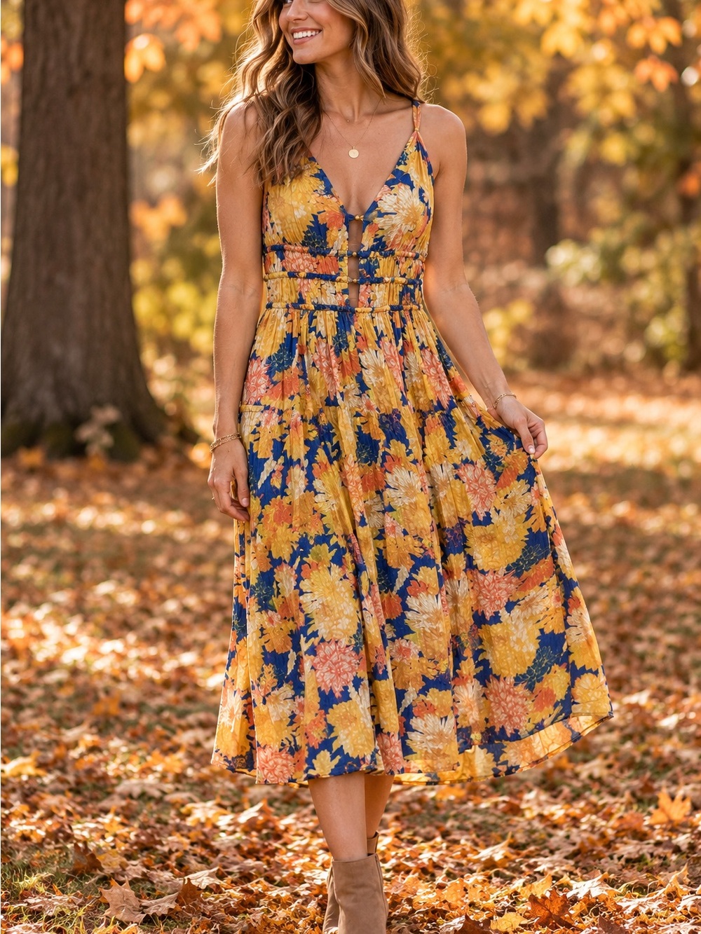 Beautiful Fall Caroline Constas Multi Floral Maxi Dress Blue & Yellow